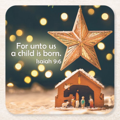 Merry Christmas Nativity Scene Under Star Square Paper Coaster