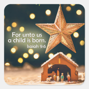 Merry Christmas Nativity Scene Under Star Square Sticker