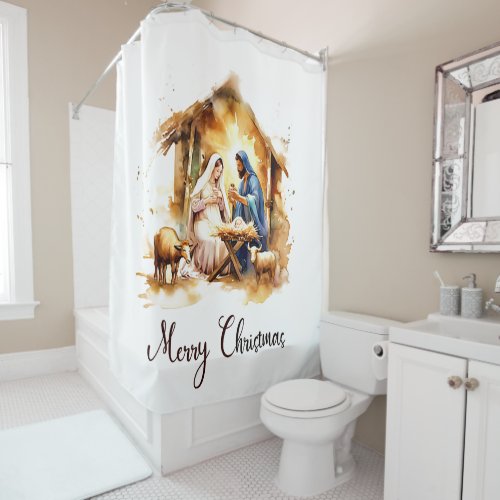 Merry Christmas Nativity Shower Curtain
