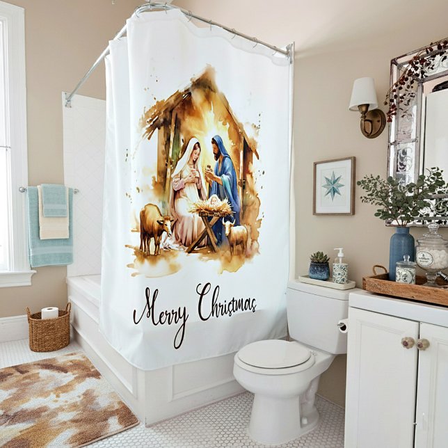 Merry Christmas Nativity Shower Curtain (Creator Uploaded)
