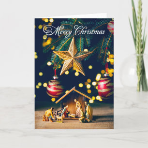 Merry Christmas Nativity  Under Tree  Holiday Card