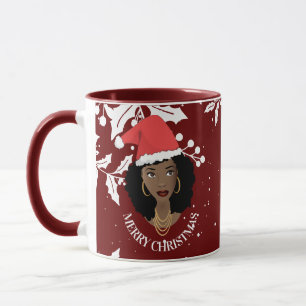 Merry Christmas, Natural Beauty Santa Hat, Maroon Mug