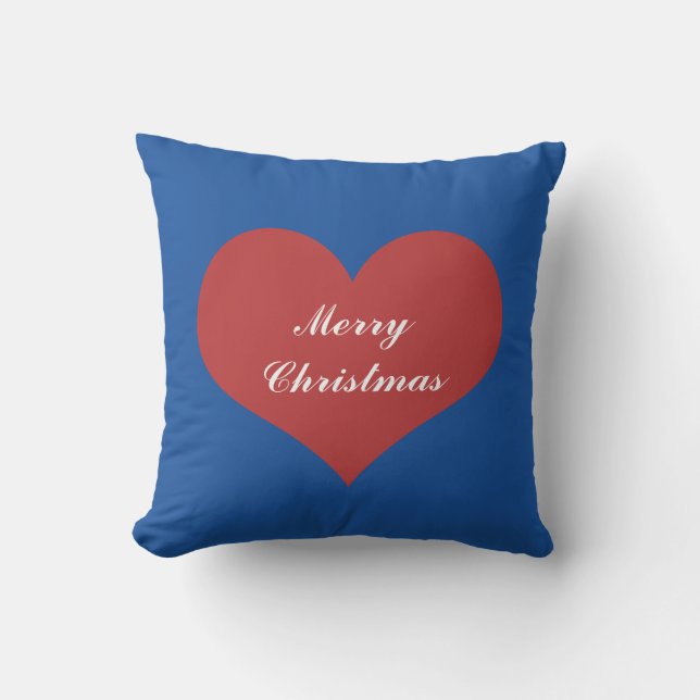 Merry Christmas Nautical Blue White Red Heart Cute Outdoor Pillow (Front)
