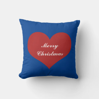 Merry Christmas Nautical Blue White Red Heart Cute Throw Pillow