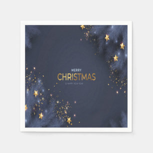 Merry Christmas Navy Blue and Gold Typography Napkins