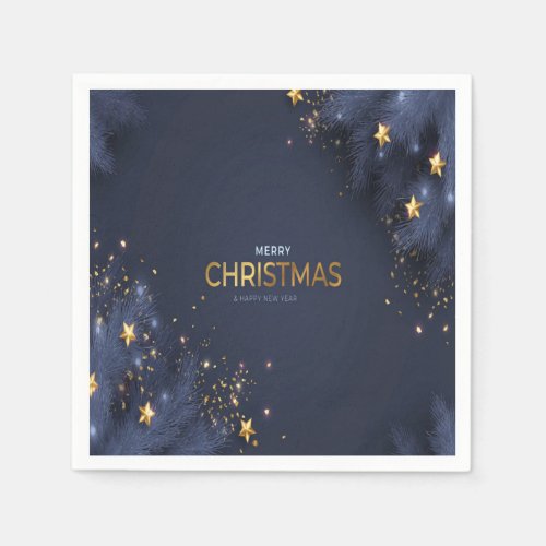 Merry Christmas Navy Blue and Gold Typography  Napkins