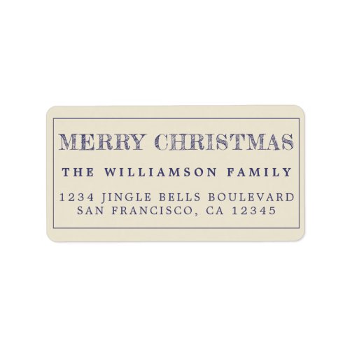 Merry Christmas Navy Blue Antique Return Address Label