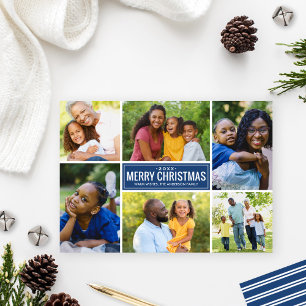 Merry Christmas Navy Blue Collage Photo Holiday Card