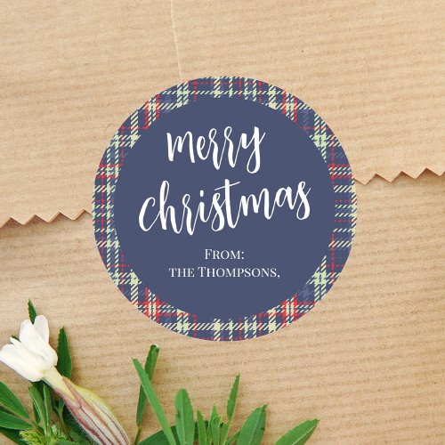 Merry Christmas Navy Blue Cute Calligraphy Script  Classic Round Sticker