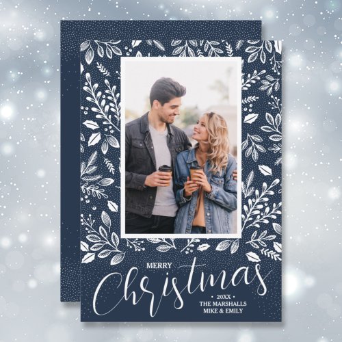 Merry Christmas Navy Blue Photo Holiday Card