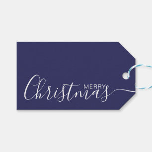 Merry Christmas Navy Blue White Minimalist Gift Tags