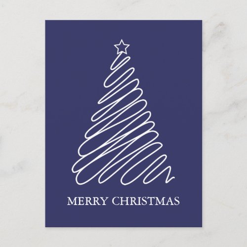 Merry Christmas Navy Blue White Scribble Tree Holiday Postcard