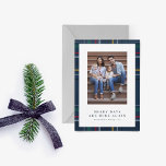 Merry Christmas navy plaid one photo Holiday Card<br><div class="desc">Merry days are here again! Celebrate a happier and merrier holiday this year and send festive plaid greetings to friends and family with this vertical holiday photo card. This Christmas card by Lea Delaveris Design features a frame of festive navy blue plaid along with a single photo and editable text....</div>