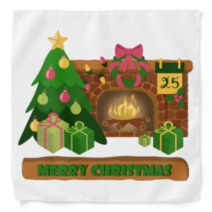 Merry Christmas near fireplace bonfire xmas tree Bandana