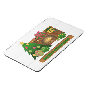 Merry Christmas near fireplace bonfire xmas tree iPad Mini Cover
