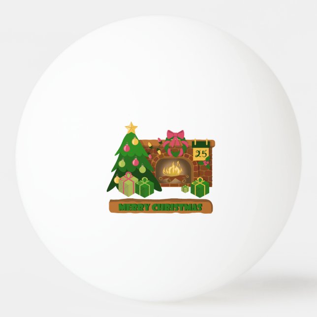Merry Christmas near fireplace bonfire xmas tree Ping Pong Ball (Front)