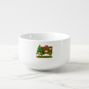 Merry Christmas near fireplace bonfire xmas tree Soup Mug