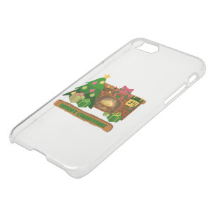 Merry Christmas near fireplace bonfire xmas tree iPhone SE/8/7 Case