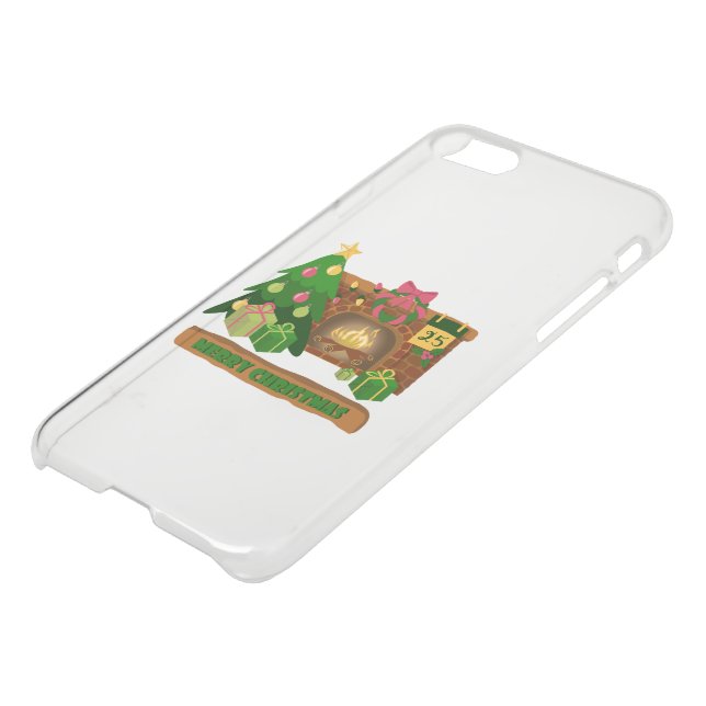 Merry Christmas near fireplace bonfire xmas tree Uncommon iPhone Case (Bottom)