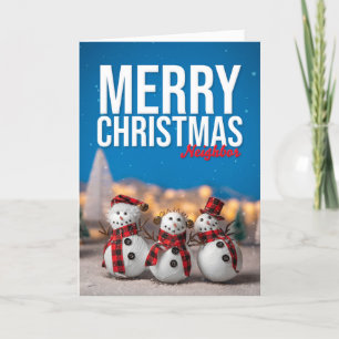 Merry Christmas Neighbor Cute Snowmen Photograph  Holiday Card
