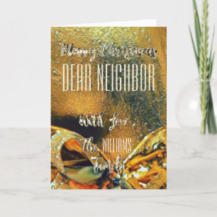 Merry Christmas Neighbor Faux Gold Ribbon Holiday Card