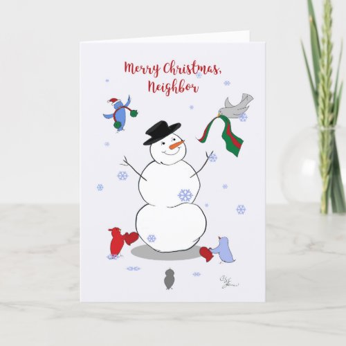 Merry Christmas Neighbor Snowman Birds Gifts Card