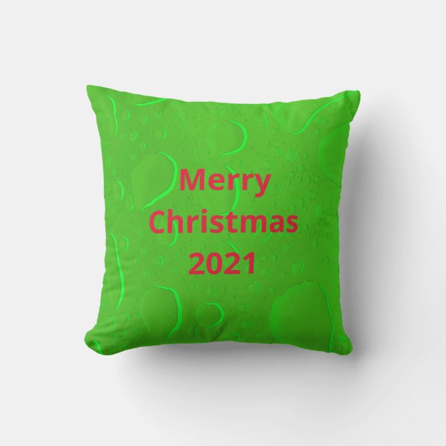 Merry Christmas Neon Green Red Water Drop Abstract Outdoor Pillow (Front)