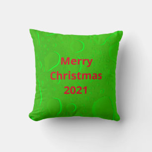 Merry Christmas Neon Green Red Water Drop Abstract Throw Pillow
