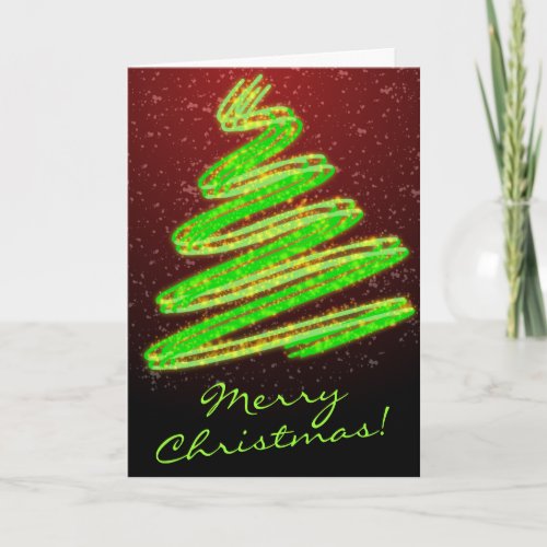 Merry Christmas Neon Green Tree with Snow Holiday Card