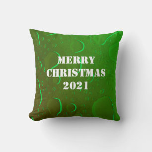 Merry Christmas Neon Green Water Drop Ombre Color Throw Pillow