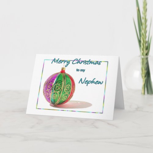 Merry Christmas Nephew Multicolored Glass Ball  Ca Holiday Card