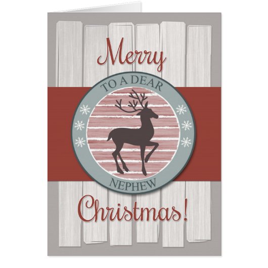 Merry Christmas Nephew, Rustic Fence & Reindeer (Front)