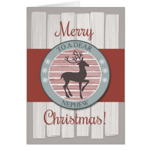 Merry Christmas Nephew, Rustic Fence & Reindeer Cards