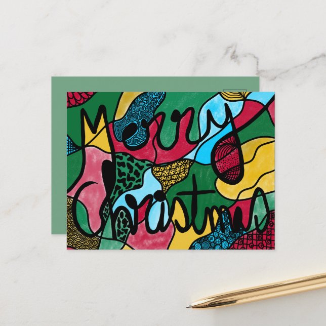 MERRY CHRISTMAS NEUROGRAPHIC & BLACK LINE  HOLIDAY POSTCARD (Front/Back In Situ)