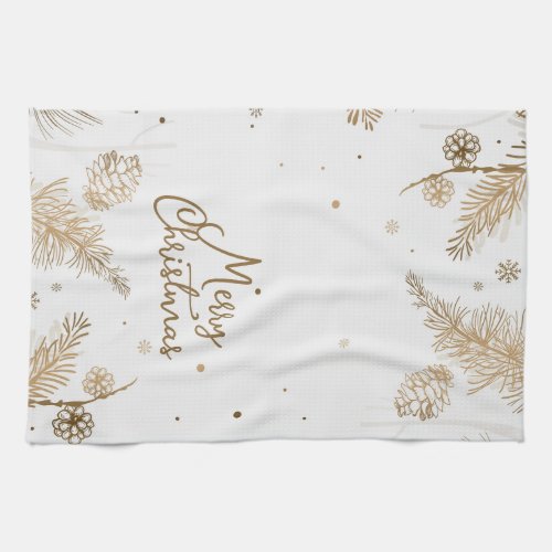 Merry Christmas Neutral Gold Design Kitchen Towel