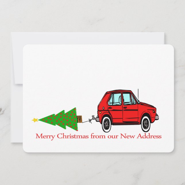 Merry Christmas New address Car and tree Holiday Card (Front)