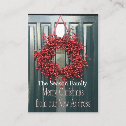 Merry Christmas new address red berry wreath Enclosure Card