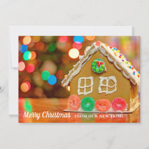 Merry Christmas New Home Address Gingerbread House Holiday Card