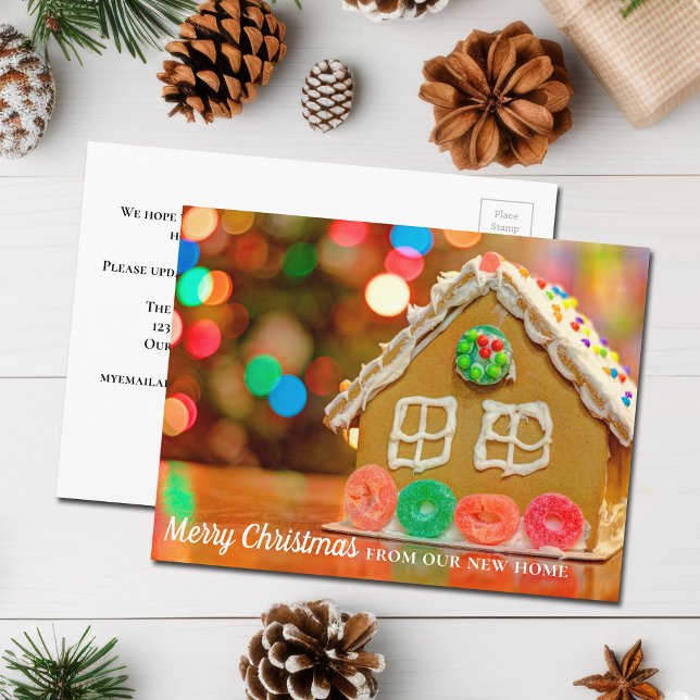 Merry Christmas New Home Address Gingerbread House Postcard (Creator Uploaded)
