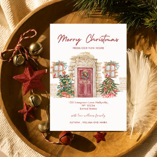 Merry Christmas New Home Door Moving Announcement Postcard