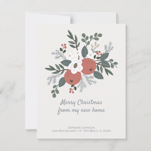 Merry Christmas New Home Floral Folk Art Moving Announcement (Front)