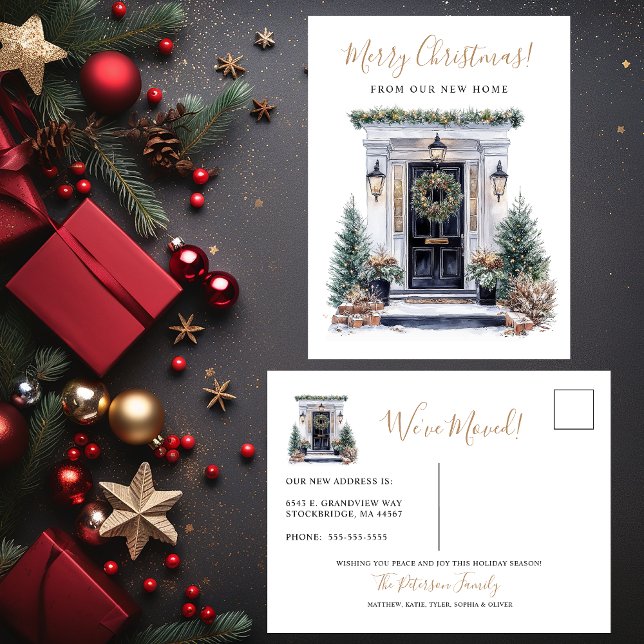 Merry Christmas New Home Front Door Moving Announcement Postcard (Creator Uploaded)