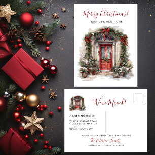 Merry Christmas New Home Front Door Moving Announcement Postcard