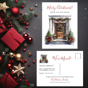 Merry Christmas New Home Front Door Moving Announcement Postcard