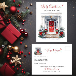 Merry Christmas New Home Front Door Moving Announcement Postcard