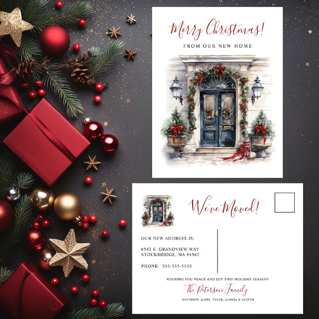 Merry Christmas New Home Front Door Moving Announcement Postcard (Creator Uploaded)