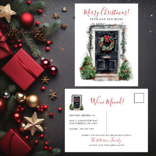 Merry Christmas New Home Front Door Moving Announcement Postcard