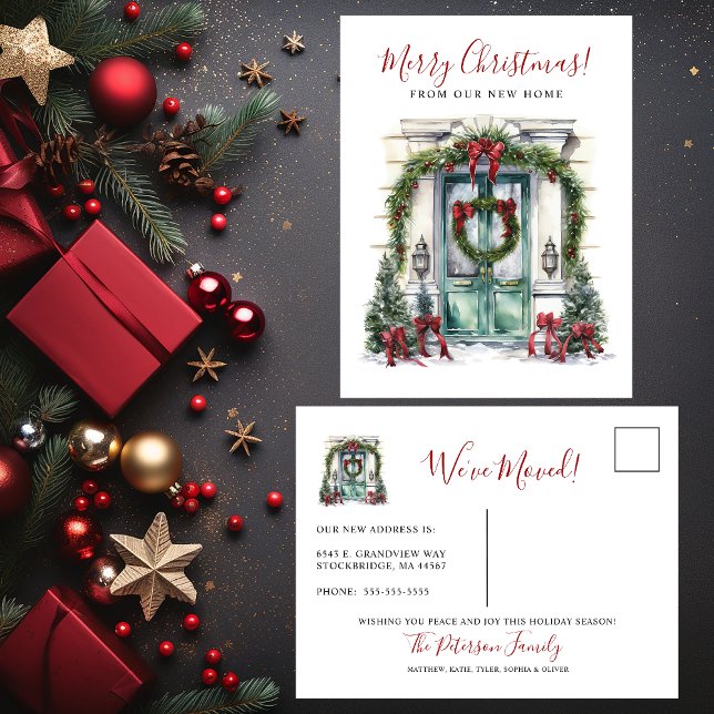 Merry Christmas New Home Front Door Moving Announcement Postcard (Creator Uploaded)
