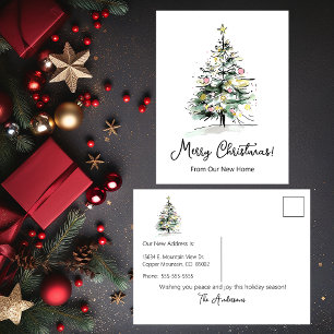 Merry Christmas New Home Modern Christmas Tree Announcement Postcard