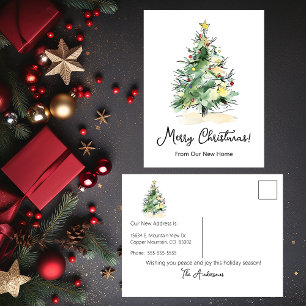 Merry Christmas New Home Modern Christmas Tree Announcement Postcard